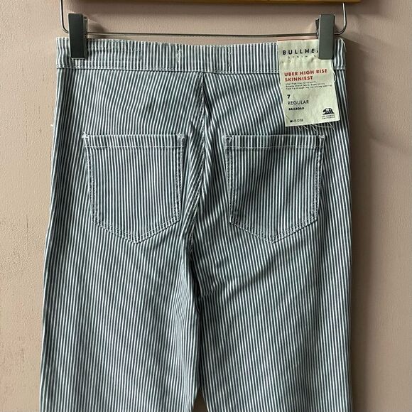 PacSun BullHead Uber High Rise Skinniest Blue & Cream Striped Jeans Sz 7 EUC - Picture 12 of 15